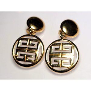 Vintage Givenchy Clip Earrings 4G Logo Gold Drop Dangle Vintage Signed Runway